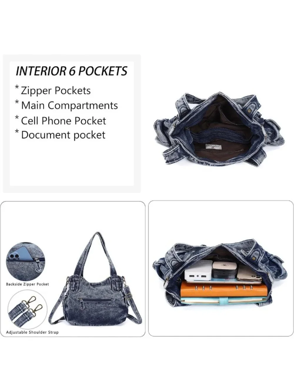 Stylish Women's Large Washed Leather Handbag with Double Zipper & Multi Pockets